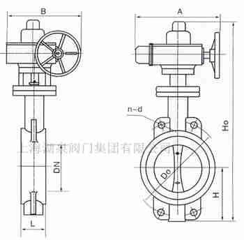 對夾式電動蝶閥外形尺寸，安裝圖
